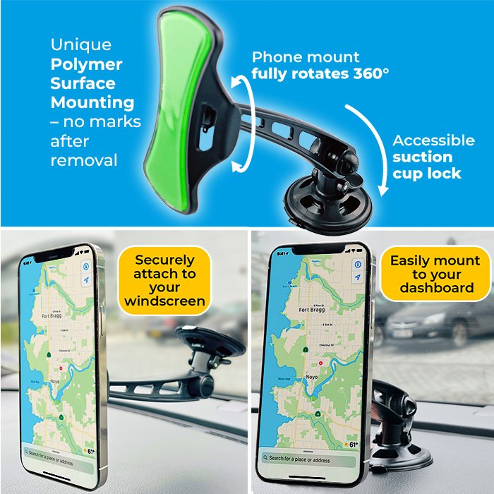 Gearmonster 360° Rotatable Car Phone Holder – Dashboard/Windscreen Suction Mount – Universal