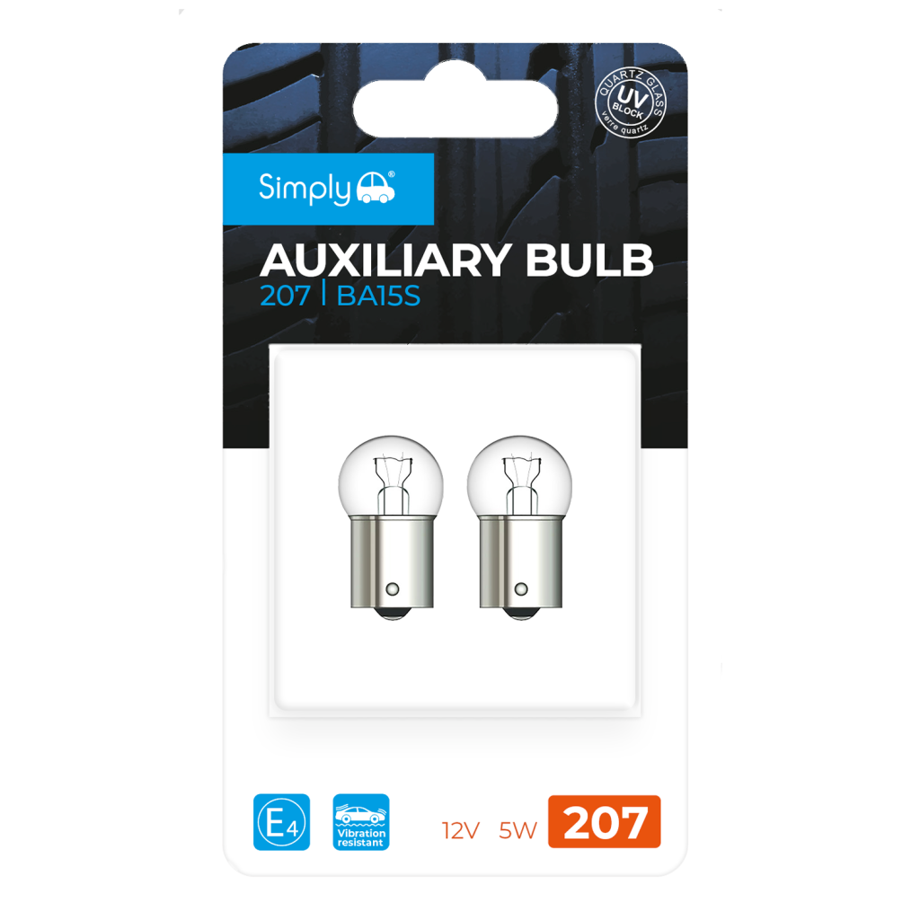 2pk R5W S207 Auxiliary Bulb Blister 12V 5W BA15S