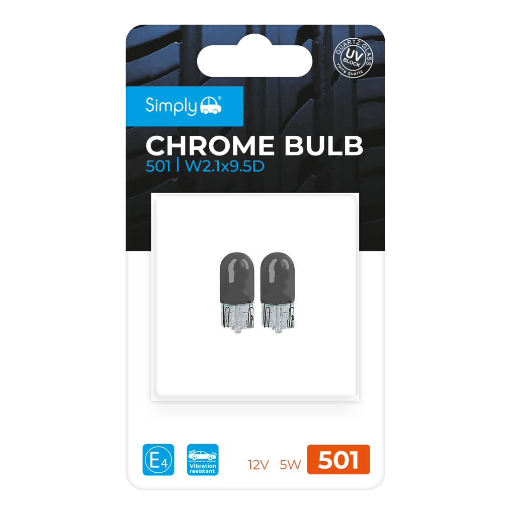 2pk W5W S501C Chrome Bulb Blister 12V 5W W2.1×9.5D