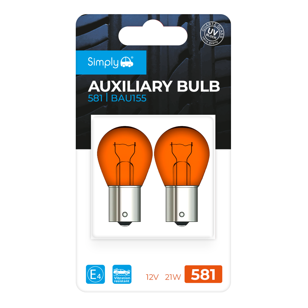 2pk Amber Auxiliary Bulb Blister 12V 21W