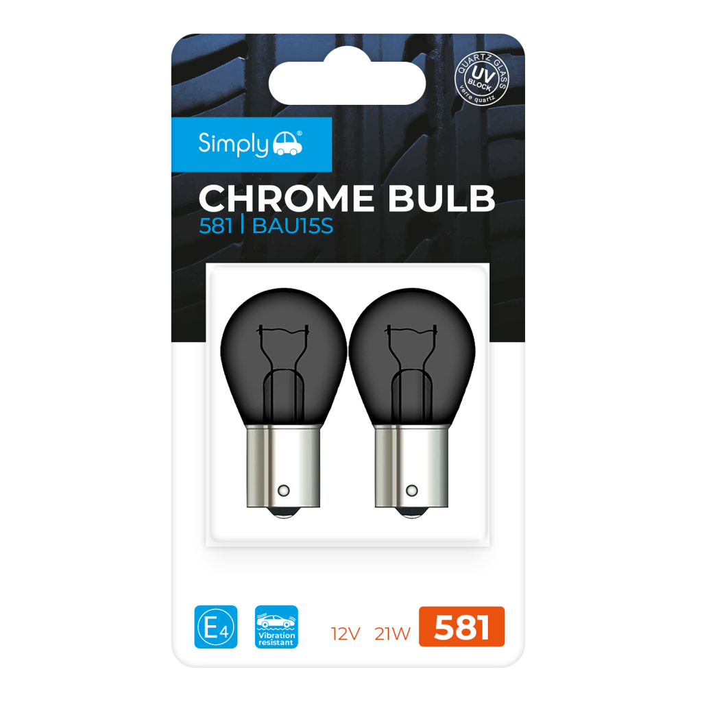 2pk PY21W S581C Chrome Bulb Blister 12V 21W BAU15S