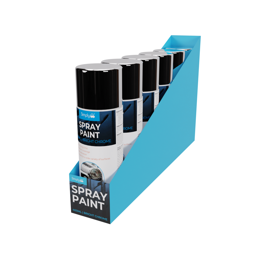 cdu of 6 spray paints in bright chrome