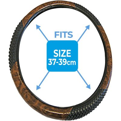 thumbnail interactive-video image 1 of Mahogany Wood Grain Car Steering Wheel Cover – Universal Fit, Anti-Slip PVC Wrap 1 of 6