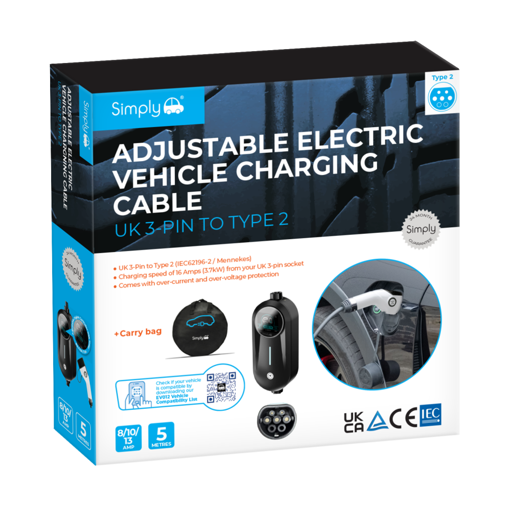 Adjustable Vehicle Charging Cable – 5M UK 3-Pin to Type 2