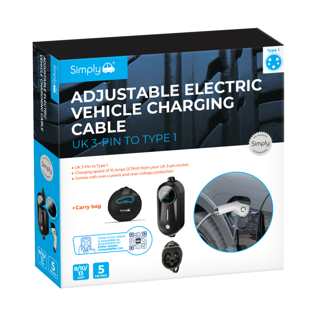 Adjustable Vehicle Charging Cable – 5M UK 3-Pin to Type 1