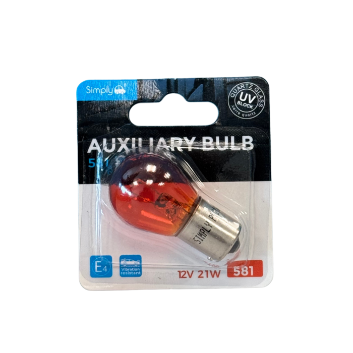 1pk PY21W S581BL Amber Auxiliary Bulb Blister 12V 21W BAU15S