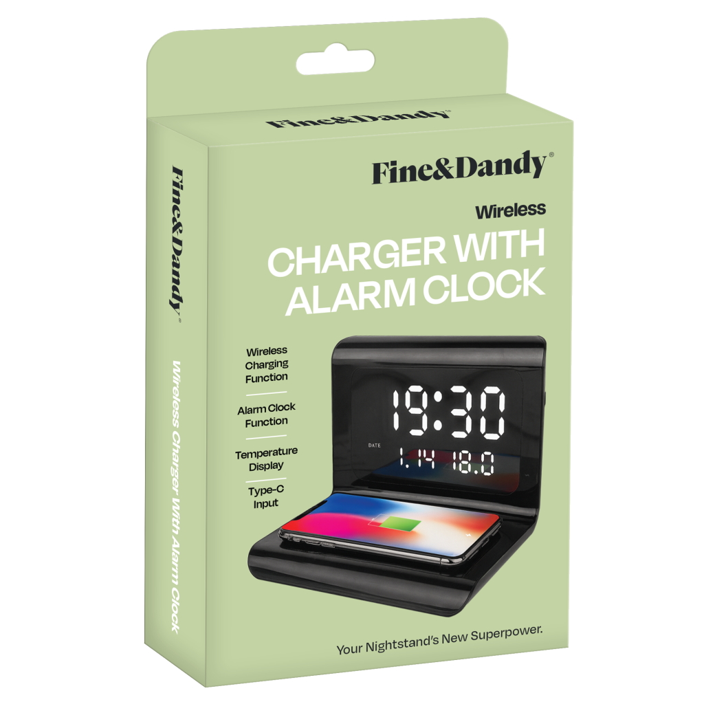 Charger with alarm clock packaging mock-up on a trasparent background