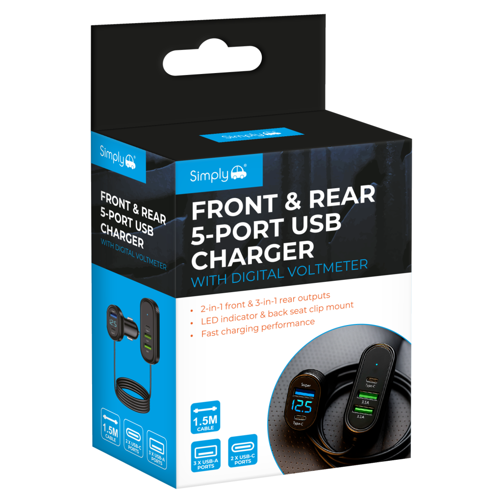 Front & Rear 5-Port USB Charger