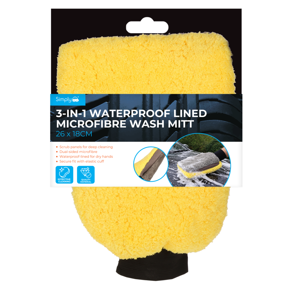 3-In-1 Waterproof Lined Microfibre Wash Mitt